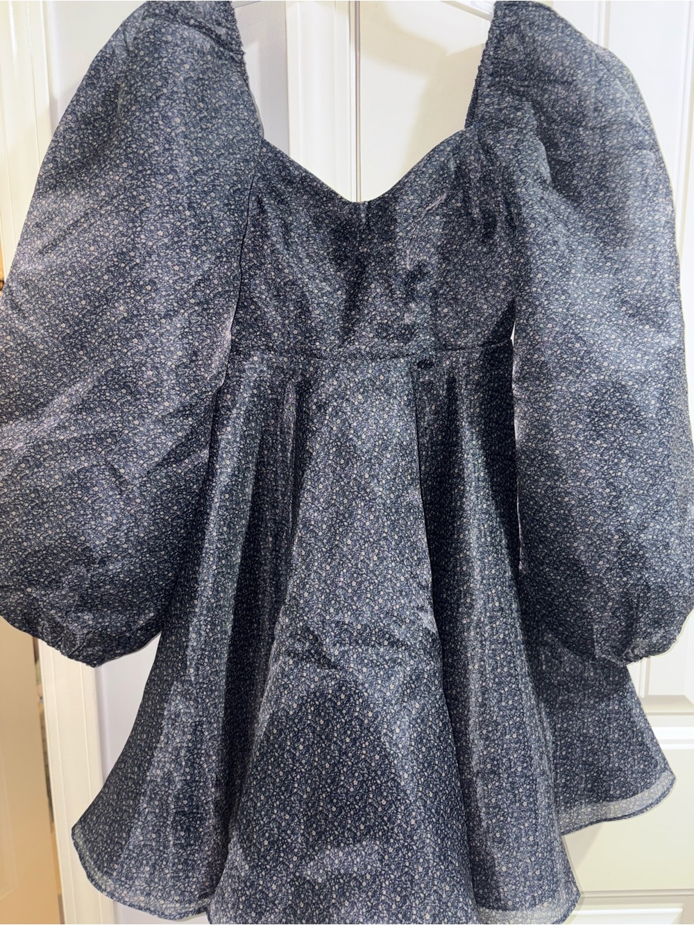 Puff Sleeve Flowy Mini Dress in Navy Floral
